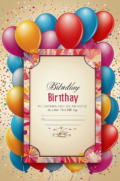 Birthday party invitations card with empty space for text