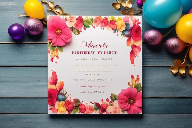 Photo birthday party invitations card with empty space for text