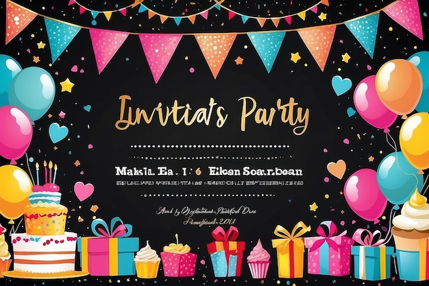 Photo birthday party invitations card with empty space for text