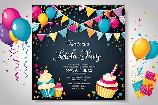 Birthday party invitations card with empty space for text