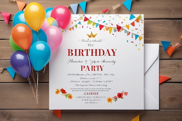 Birthday party invitations card with empty space for text