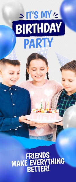 Birthday party panoramic banner composition