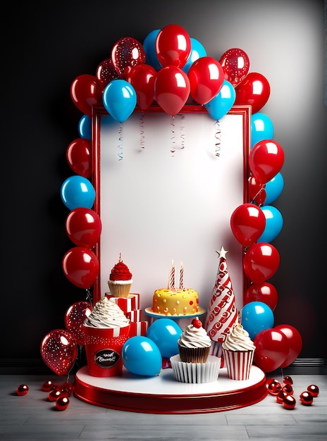 birthday party poster design banner copyspace party background balloons champagne cake