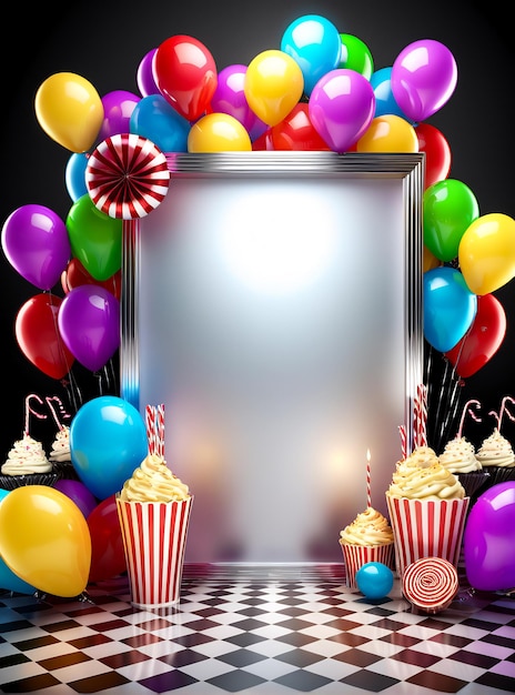 birthday party poster design banner copyspace party background balloons champagne cake