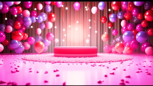 Birthday party stage with colorful balloons arrangement