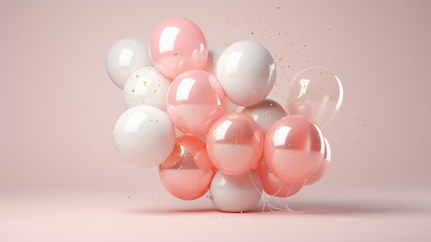 Birthday party wedding background with pink and white balloons