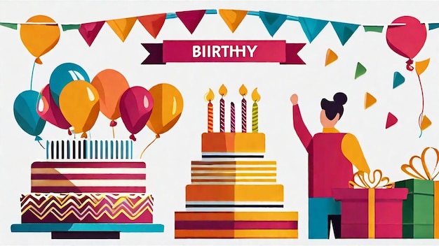 Вечеринка по случаю дня рождения с воздушными шарами и тортом