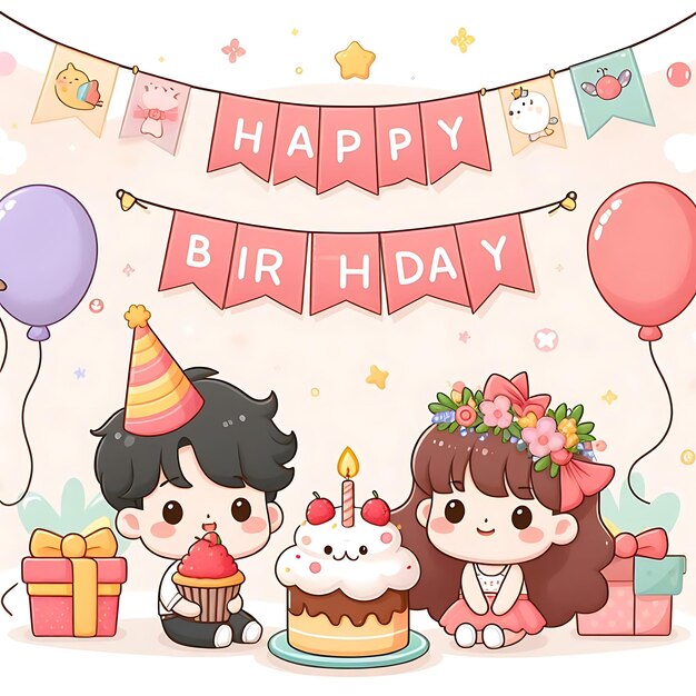 Photo a birthday party with a banner that says happy birthday