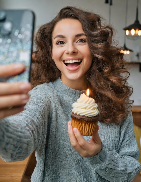  Premium Photo | Birthday Selfie with Sparkling Cupcake