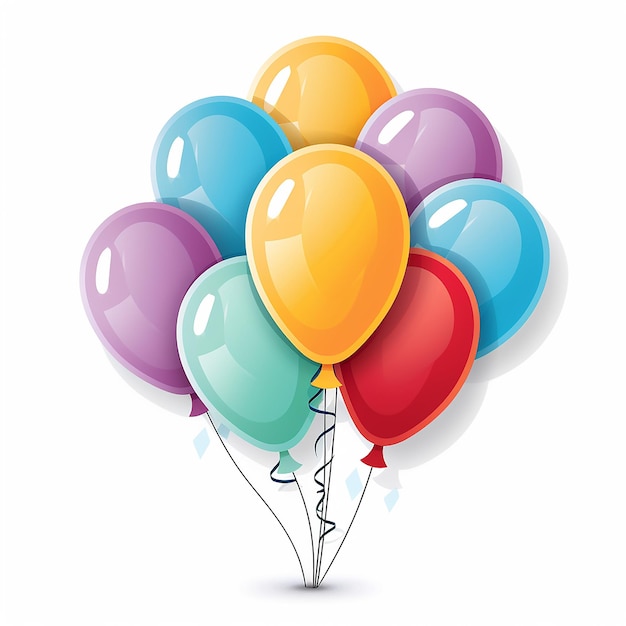 Birthday sticker with colorful glossy balloons on white isolated background