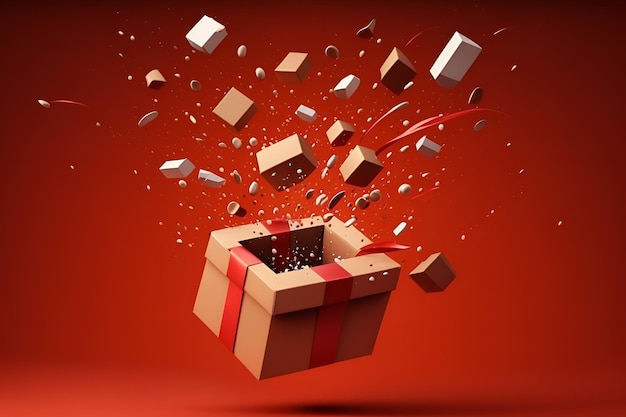 Birthday surprise gift box falling or flying in motion