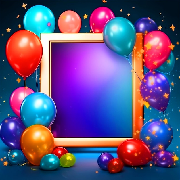 Birthday theme frame with colorful balloons and confetti