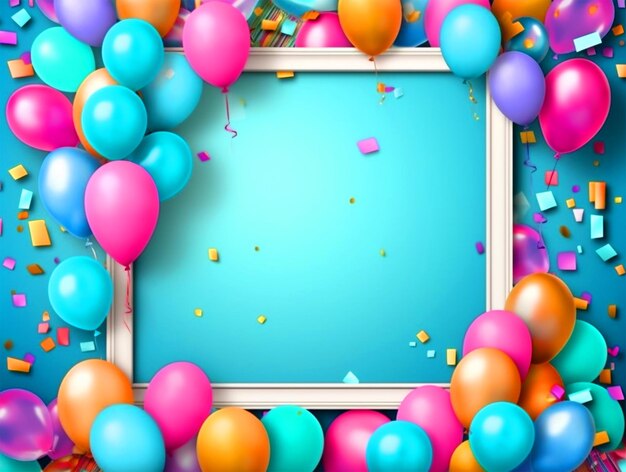 Birthday theme frame with colorful balloons and confetti