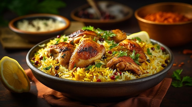 Foto biryani o briyani è un popolare piatto di riso dell'asia meridionale