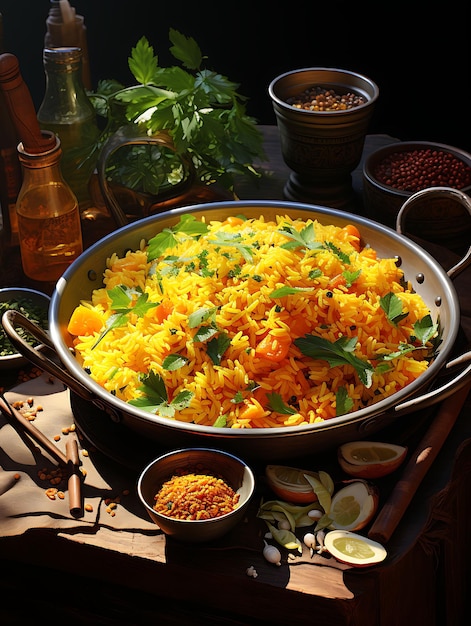 サフランとバスマティライスのビリヤニ料理 豊かで活気に満ちたインドの食文化レイアウトウェブサイト