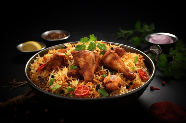 Biryani food graphy on black table background