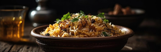 Biryani On Stone Rustic Pub Wide Panoramic Generative AI