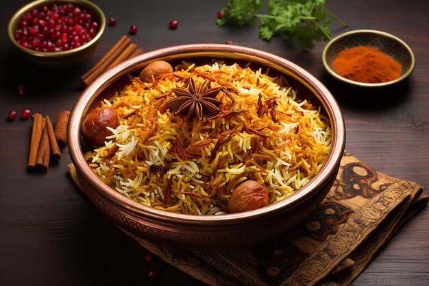 Foto biryani con semi di fenico aromatici