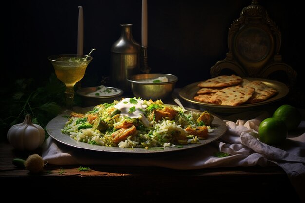 Foto biryani con cetriolo raita