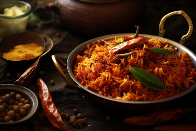 Foto biryani con strisce di zenzero fiero