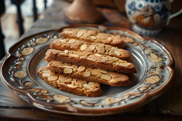 Foto biscotti met amandelen op een houten tafel