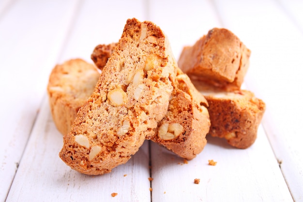 Biscotti with nuts on a white background. selective focus