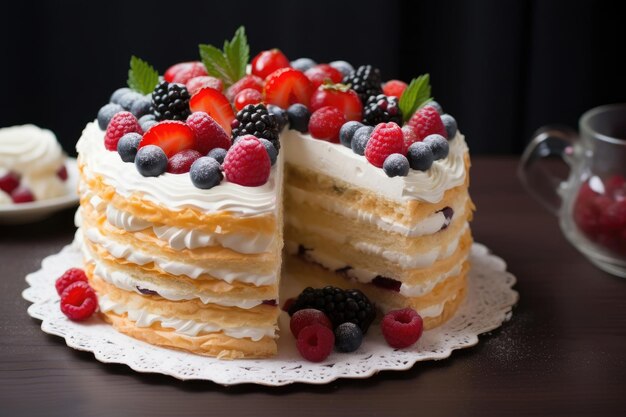 Biscuit cake decorated with berries