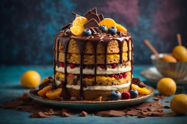 Biscuit cake with chocolate drips