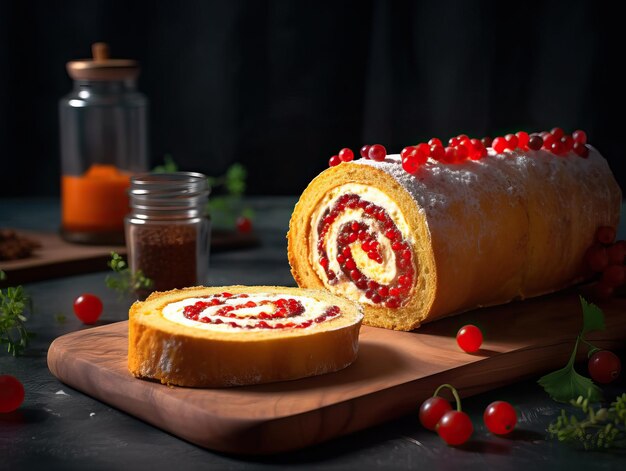 Biscuit Swiss roll met vers fruit Generaive AI