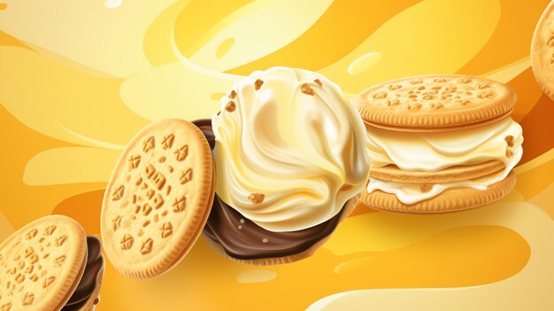 Photo biscuit wafer cream advertising design background