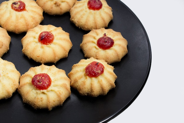 Biscuits with strawberry on plate