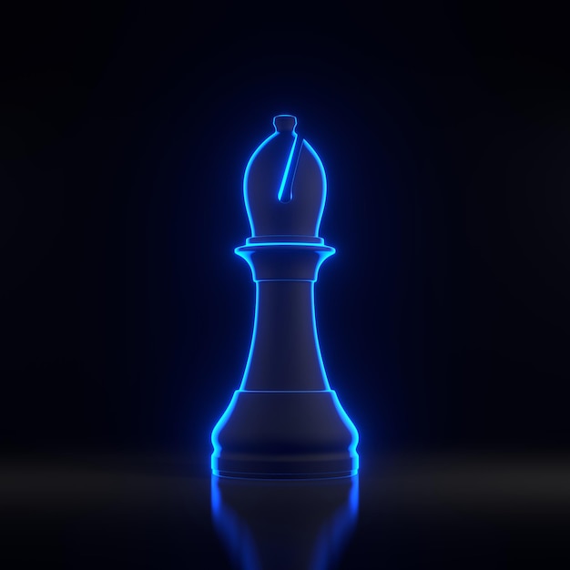 Black And Blue Chess Board With Neon Light Background, 3d Render