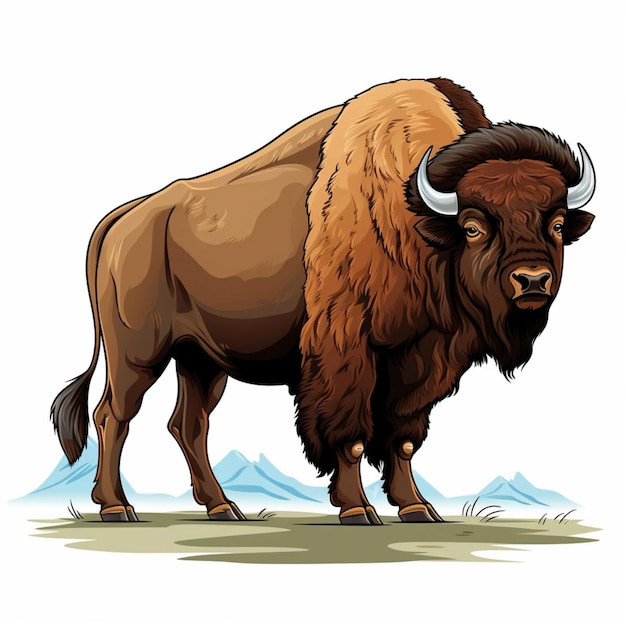 Bison 2d cartoon vector illustration on white background h