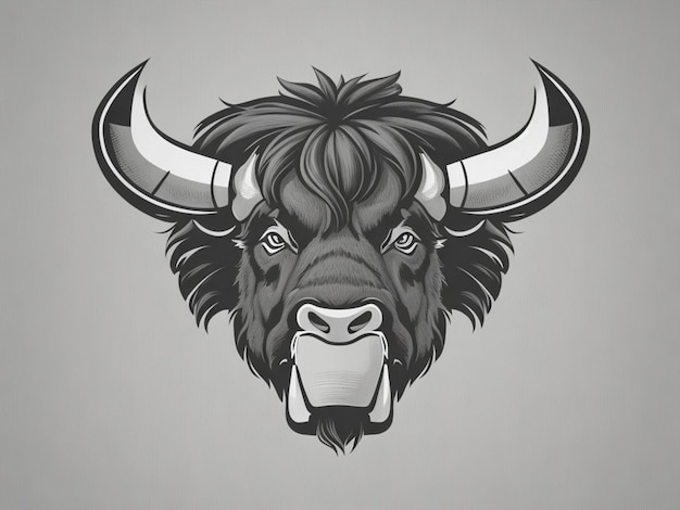Bison head drawn digital painting logo watercolor illustration