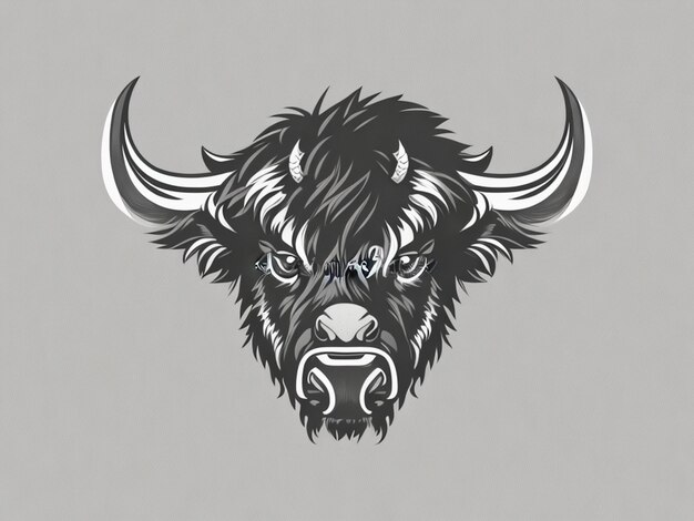 Bison head drawn digital painting logo watercolor illustration