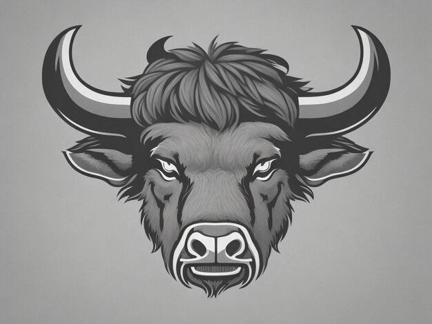 Bison head drawn digital painting logo watercolor illustration