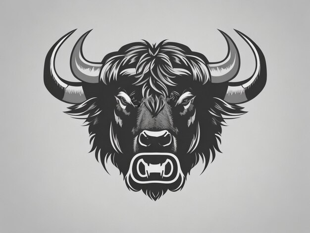 Bison head drawn digital painting logo watercolor illustration