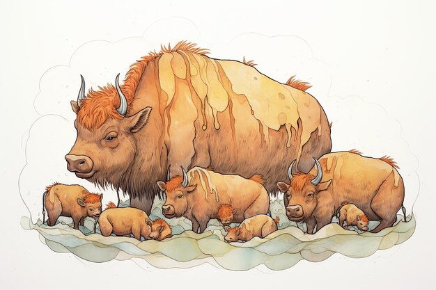 Bison Herd Gathered Together in a Cozy Scene