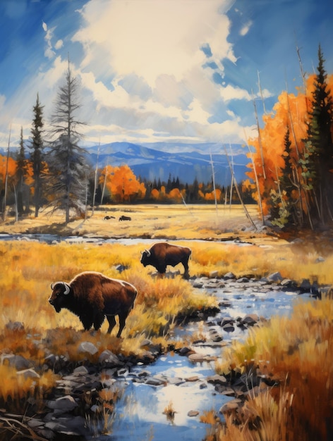Bison Herd in Yellowstone Autumn