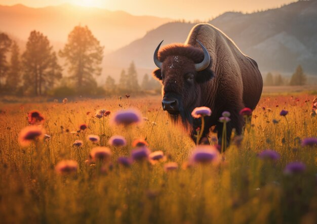 Foto un bisonte è un grosso bovino del genere bison