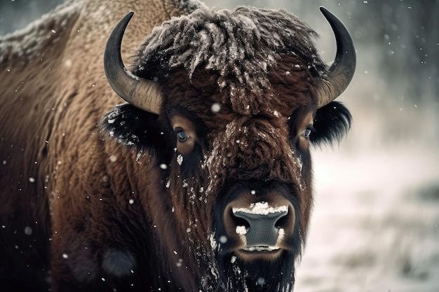 Bison in snowstorm AI generated