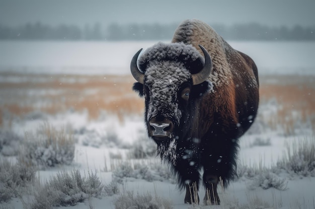 Bison in the snowstorm AI