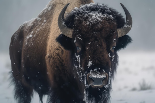 Bison in the snowstorm generated by AI