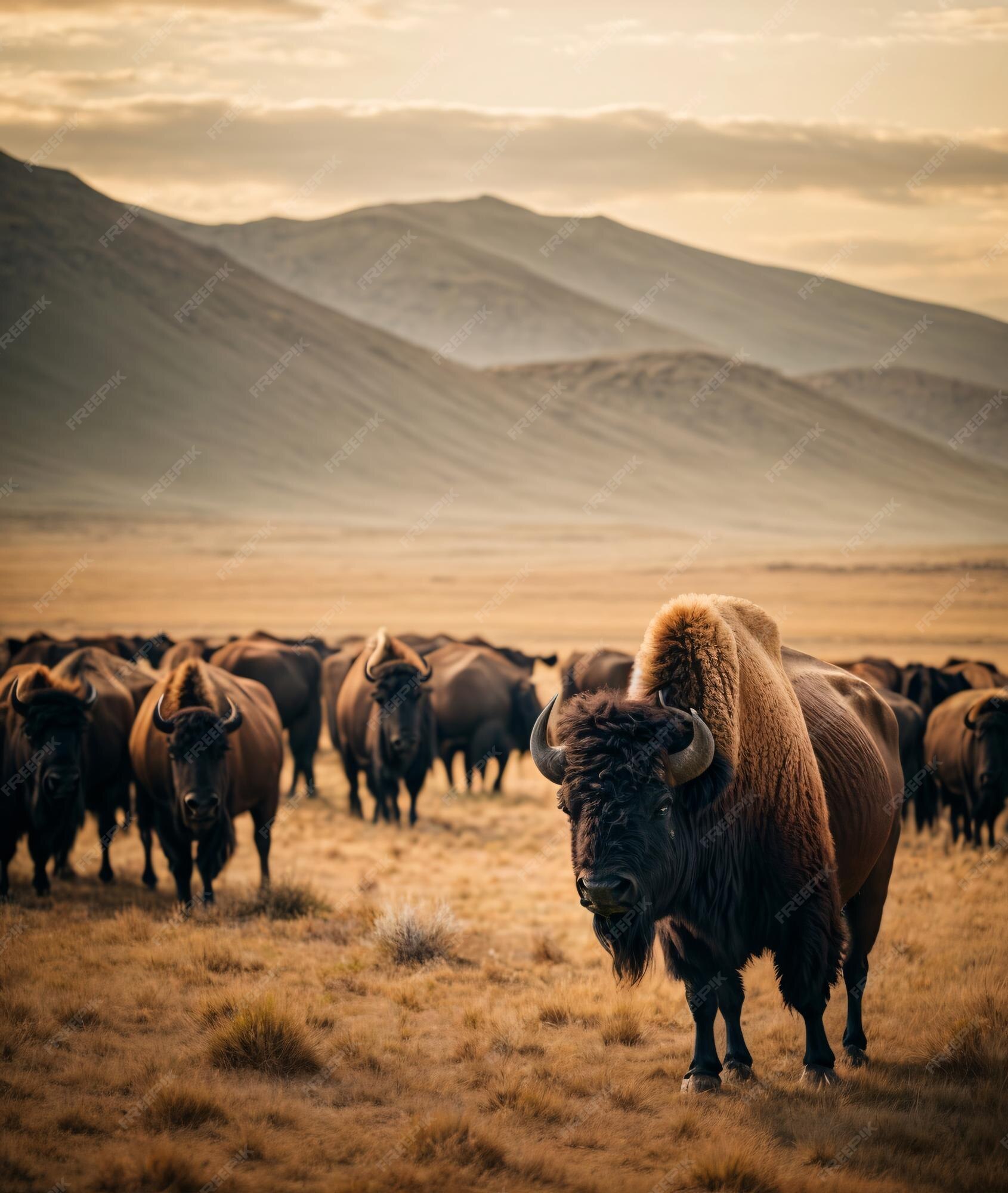 Premium AI Image | Bison Standing Majestic in The Plain Grassland