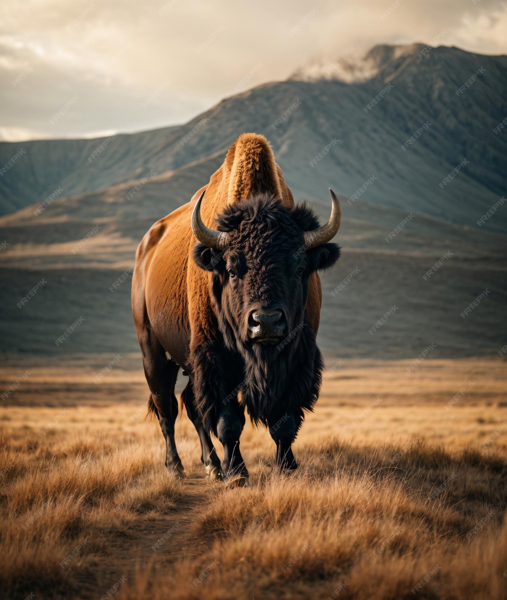 Premium AI Image | Bison Standing Majestic in The Plain Grassland