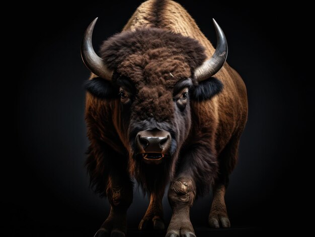 Photo bison studio shot isolated on clear black background generative ai