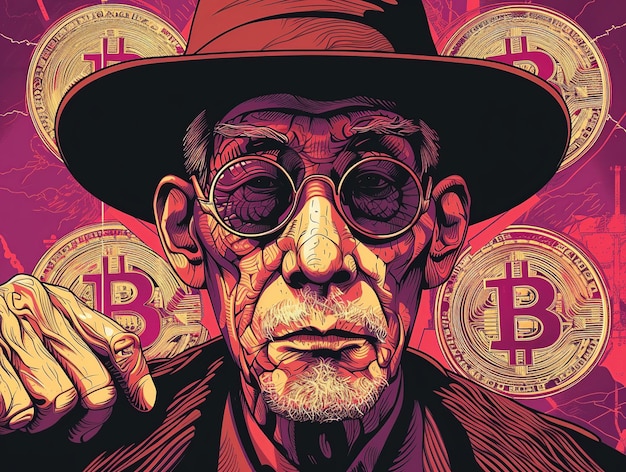 Bitcoin abstract vermeende uitvinder fictieve persoon Satoshi Nakamoto