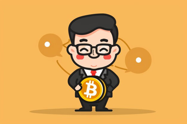 사진 bitcoin adventures cartoon character embracing the world of cryptocurrency