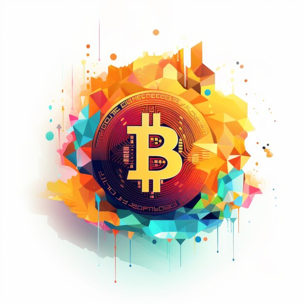 Bitcoin Art Kleurrijke grafisch ontwerp geïnspireerde illustraties op witte achtergrond