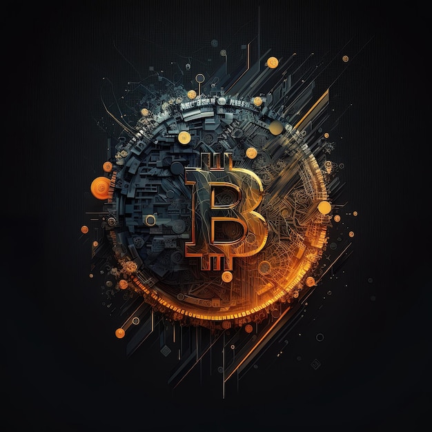 Bitcoin background with fire effect and network connection generated by AI